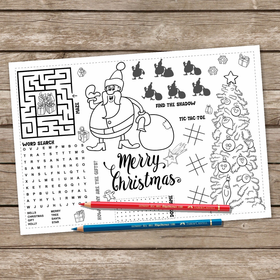 Instant Download Christmas Coloring Placemat, Kids Activity Table Mat ...