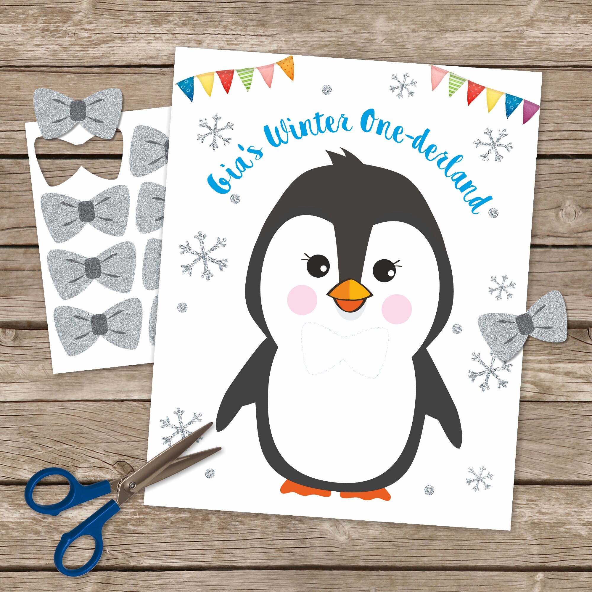 Digital Penguin Pin the Tail Game Pin the Bow Printable Game Etsy