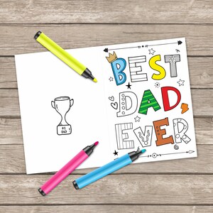 Digital Birthday Coloring Card, Dad Greeting Card, Coloring Greeting Card, Best Dad Ever, Father's Day Card, DIY Card image 2