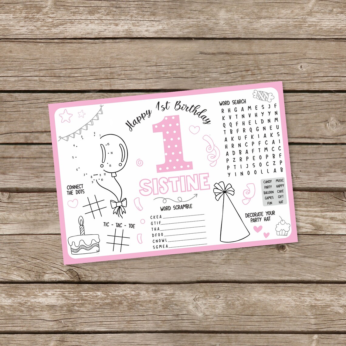 Printable Big ONE Birthday Placemat Kids Activity Table Mat - Etsy