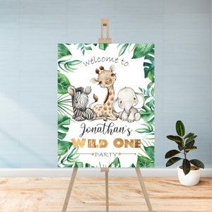Cartel de puerta de cumpleaños de bienvenida de Wild One digital, cartel imprimible personalizado de Safari, cartel de bienvenida de cumpleaños de la selva, cartel de fiesta de 1er cumpleaños Zoo