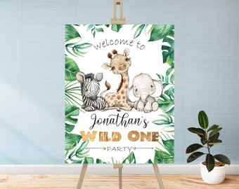 Digital Wild One Welcome Birthday Door Sign, Safari Personalized Printable Poster, Jungle Birthday Welcome Sign, 1st Birthday Party Sign Zoo