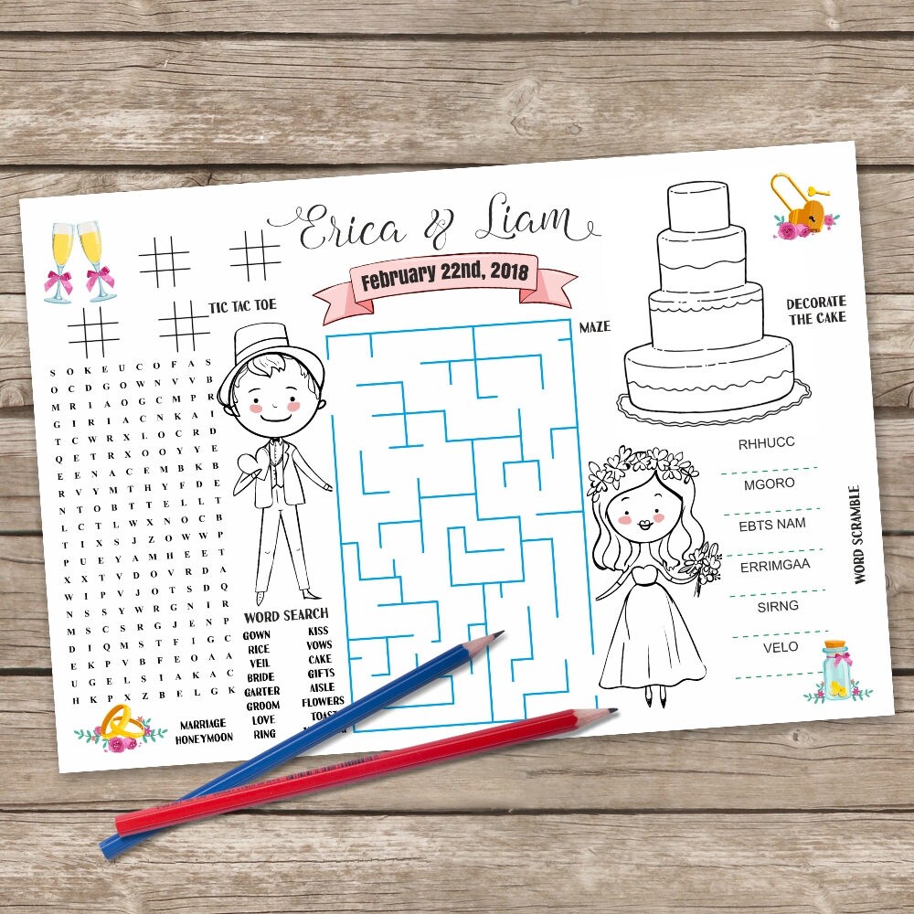 Printable Wedding Placemat Kids Coloring Activity Table Mat Etsy