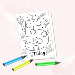 Téléchargement instantané cinq aujourd'hui carte d'anniversaire, carte de voeux numérique, carte de voeux à colorier, 5e carte d'anniversaire, carte de joyeux anniversaire, enfants Bday
