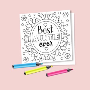 Cartão para colorir de aniversário com download instantâneo, cartão digital para tia, cartão para colorir, cartão de aniversário com flores, feliz aniversário, cartão para tia