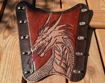 Protège-bras en cuir pour tir à l'arc « Dragon », fermé par un cordon en caoutchouc