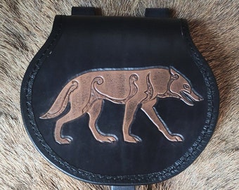 Viking leather belt pouch with pictish wolf from Ardross