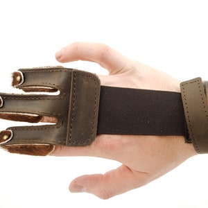 Hair-on leather archery shooting glove - hook-and-loop fastener