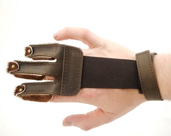 Hair-on leather archery shooting glove - hook-and-loop fastener