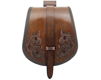 Scale shaped early medieval leather belt pouch. Bigger version.