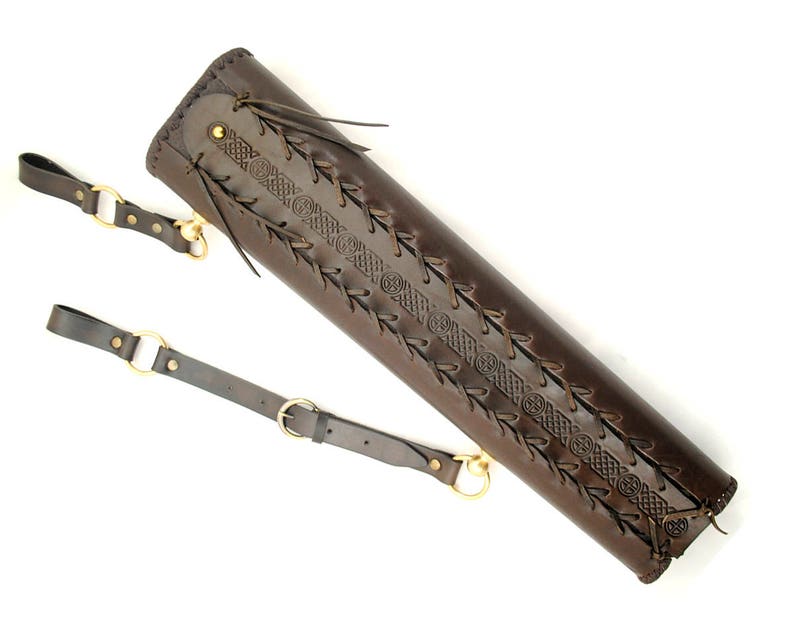Elliptical leather side quiver with celtic pattern Etsy
