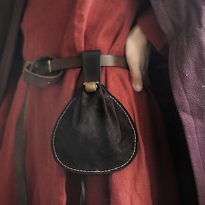 Drawstring belt pouch &#39;Amsterdam&#39;, medieval suede purse