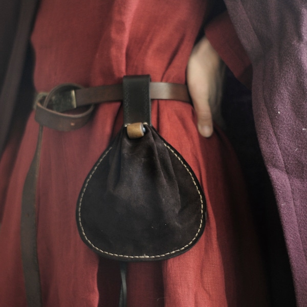Drawstring belt pouch 'Amsterdam', medieval suede purse