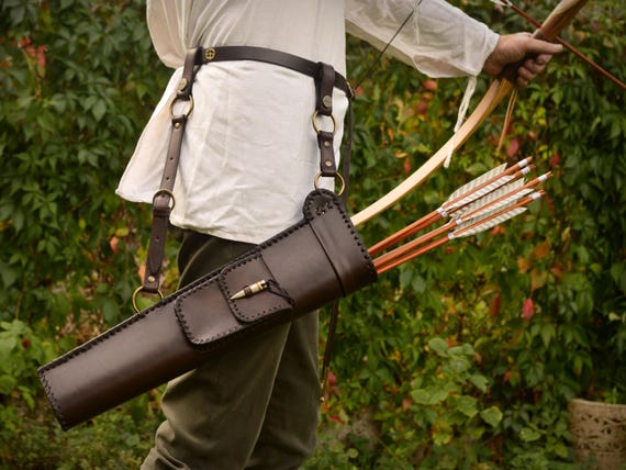 Traditioneller Leder-Rückenköcher Für Pfeile – Verstellbar, Echtes Kuhleder, Modell AR-1039