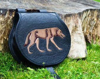 Viking leather belt pouch with pictish wolf from Ardross