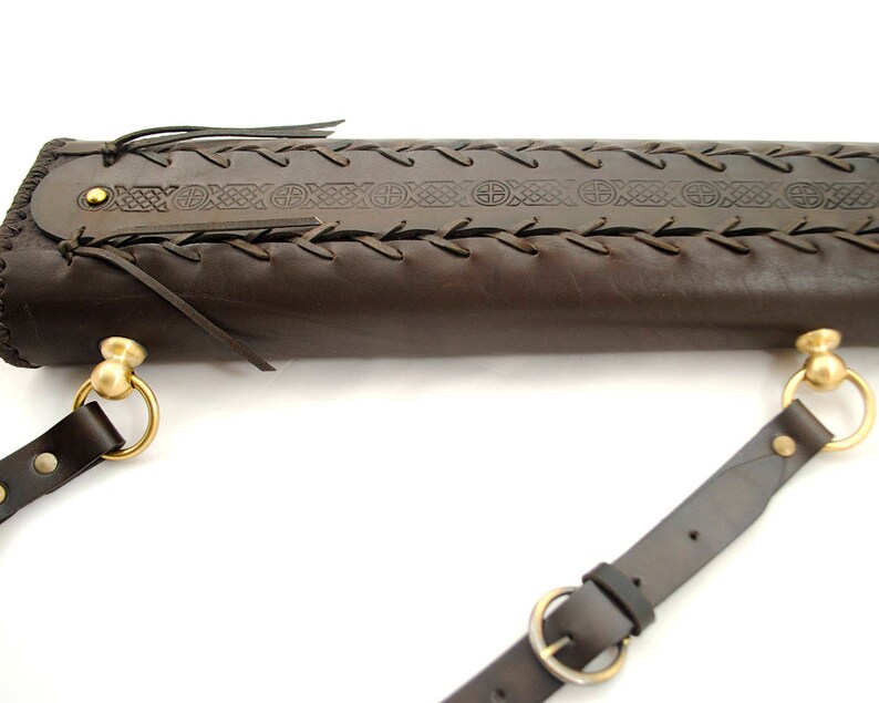Elliptical leather side quiver with celtic pattern Etsy