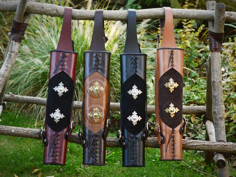 Elliptical, Leather Back Quiver With Brass Crosses - Etsy