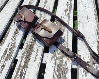 Shoulder belt with pouches, Ithilien Ranger cosplay, natural leather, antler tip