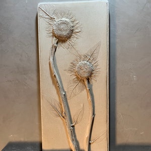 Sunflower botanical bas relief wall art  10x22 inch lightweight concrete and gypsum mix