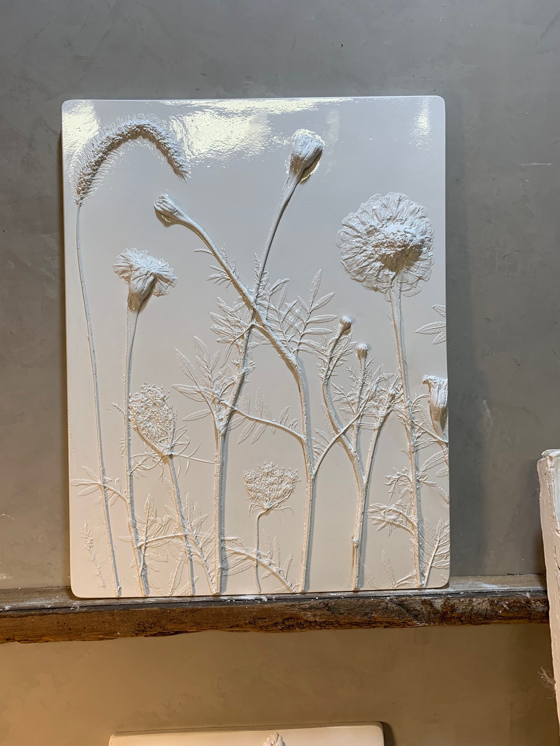 Plaster Bas Relief Wall Art Consisting of Marigolds Foxtail Etsy