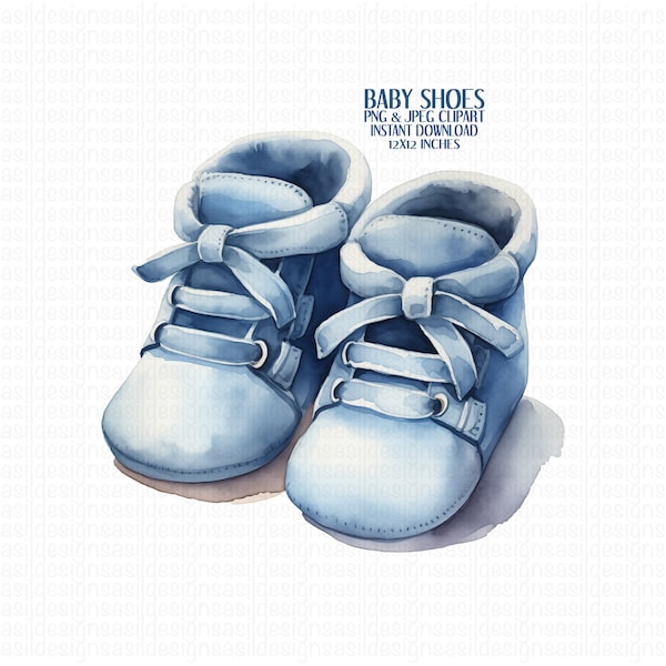 Blue Baby Laces Shoe Watercolor Clip Art PNG | Baby Shower png | Baby Shower Invitation png | Gender Reveal png | Decor png | Commercial Use