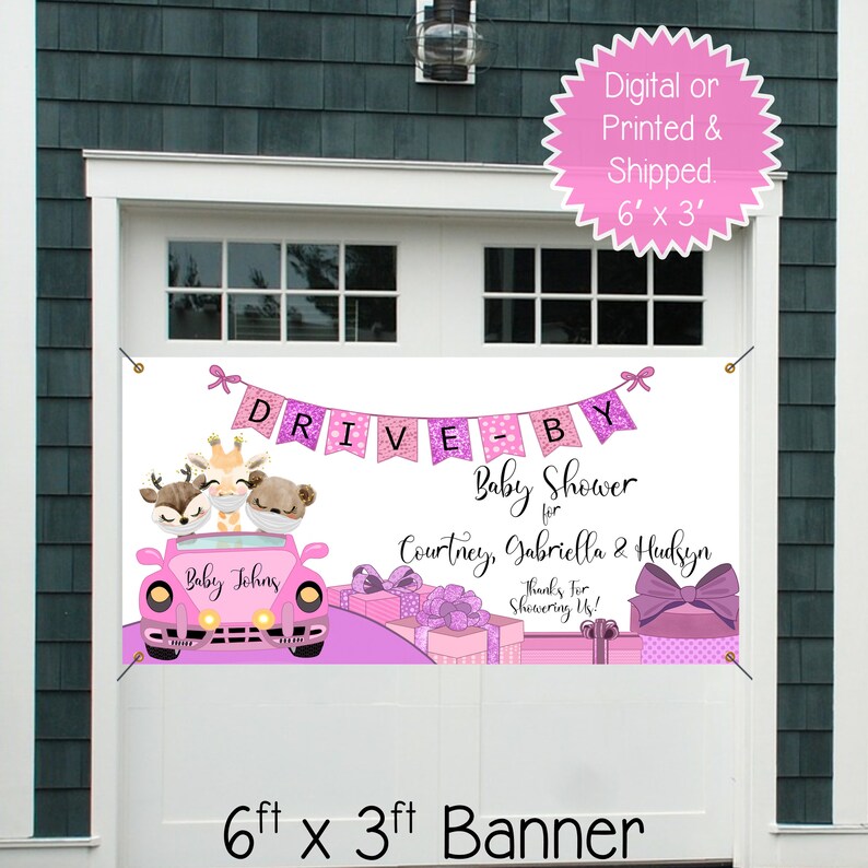 GIRL Masked Animals Baby Shower Banner Drive By Baby Shower Banner Baby Shower Banner It/'s A Girl Yard Sign Girl Shower Banner