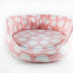 Pink with White Polka Dots Fleece Cuddle Cup Bed with Removable Pad for Guinea Pigs, Ferrets, Teacup Dogs, Hedgehogs, Chinchillas, Rats, etc image 2