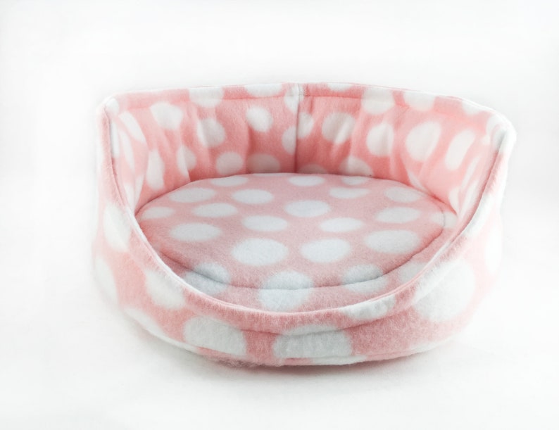 Pink with White Polka Dots Fleece Cuddle Cup Bed with Removable Pad for Guinea Pigs, Ferrets, Teacup Dogs, Hedgehogs, Chinchillas, Rats, etc image 2