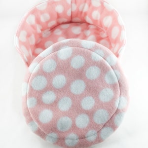 Pink with White Polka Dots Fleece Cuddle Cup Bed with Removable Pad for Guinea Pigs, Ferrets, Teacup Dogs, Hedgehogs, Chinchillas, Rats, etc image 6