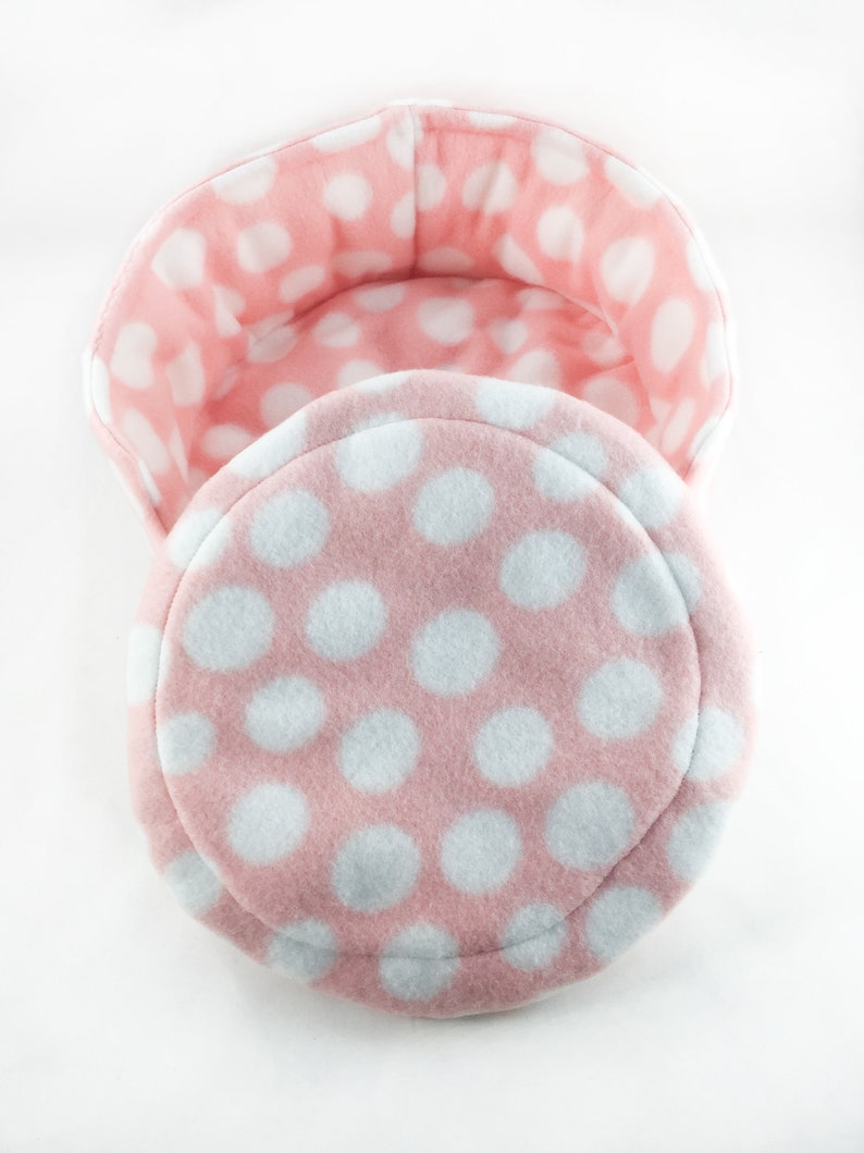 Pink with White Polka Dots Fleece Cuddle Cup Bed with Removable Pad for Guinea Pigs, Ferrets, Teacup Dogs, Hedgehogs, Chinchillas, Rats, etc image 6