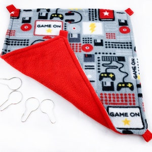 Game On Fleece Hammock, Custom Sizing, Square Flat Hammock for Ferrets, Rats, Chinchillas, Sugar Gliders, Guinea Pigs, Etc.