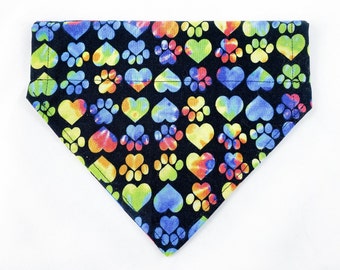 Hearts & Paws Dog Bandana ~ Over The Collar Bandana for Dogs, Cats, and more ~ Sizes X-Small To XX-Large