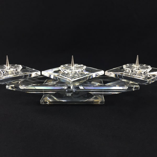 Swarovski Crystal Candleholder, Silver Collection Candelabra, Style 106 (3 pin), Retired, Bohemian Lead Crystal, Made in Austria, Signed