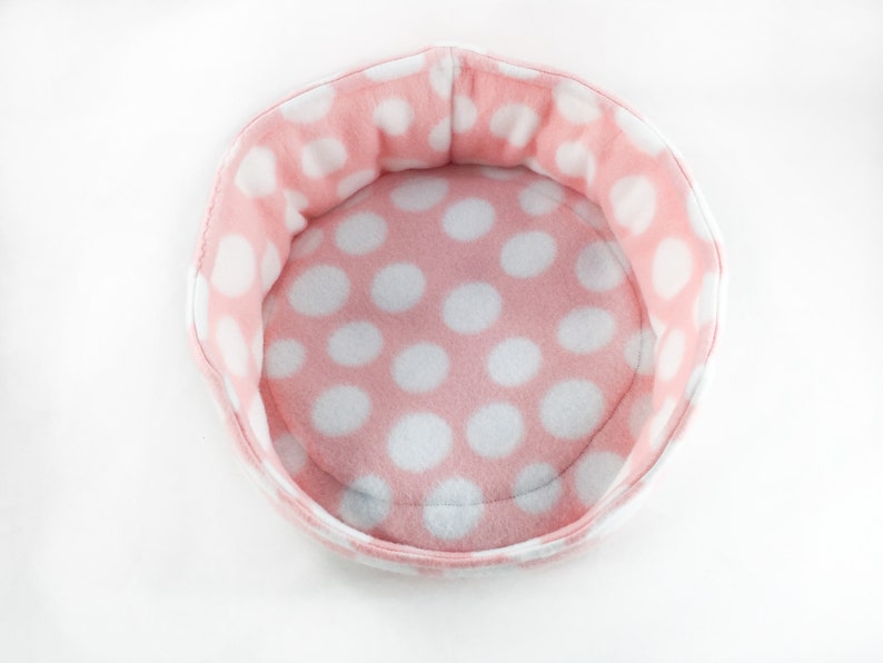 Pink with White Polka Dots Fleece Cuddle Cup Bed with Removable Pad for Guinea Pigs, Ferrets, Teacup Dogs, Hedgehogs, Chinchillas, Rats, etc image 3