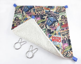 Dr. Who Fleece Hammock, Custom Sizing, Square Flat Hammock for Ferrets, Rats, Chinchillas, Degu, Sugar Gliders, Guinea Pigs, Etc.