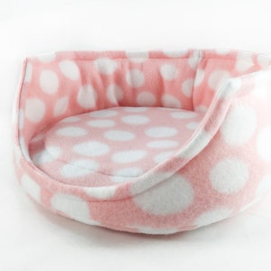 Pink with White Polka Dots Fleece Cuddle Cup Bed with Removable Pad for Guinea Pigs, Ferrets, Teacup Dogs, Hedgehogs, Chinchillas, Rats, etc image 1