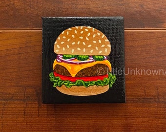 ORIGINAL Tiny Painting of a Hamburger 2x2