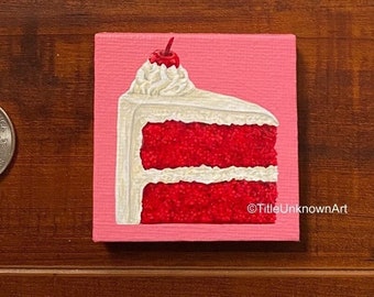 ORIGINAL Tiny Painting of Red Velvet Cake 2x2