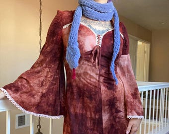 Snake Scarf in Light Blue Color Hand Knit