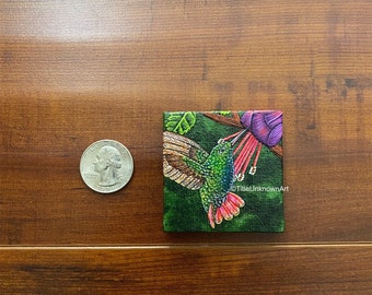 ORIGINAL Tiny Painting of a Hummingbird 2x2