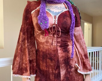 Snake Scarf in Purple Color Hand Knit