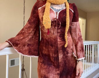 Snake Scarf in Mustard Yellow Color Hand Knit