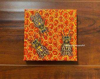 ORIGINAL Painting “3 Bees”