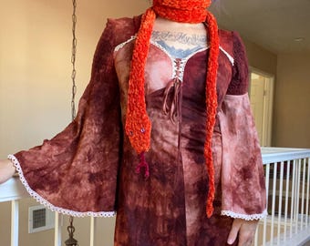 Snake Scarf in Orange Color Hand Knit