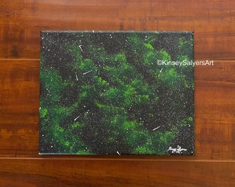 ORIGINAL 8x10 Green Nebula Painting