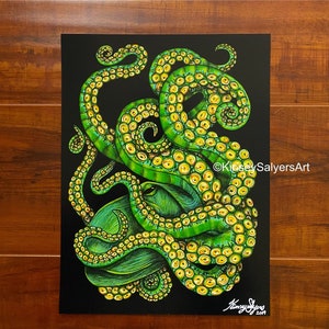 PRINT 9x12 of &quot;Green Octopus&quot;