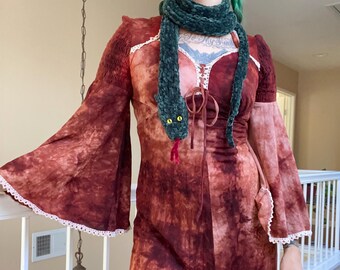 Snake Scarf in Forest Green Color Hand Knit