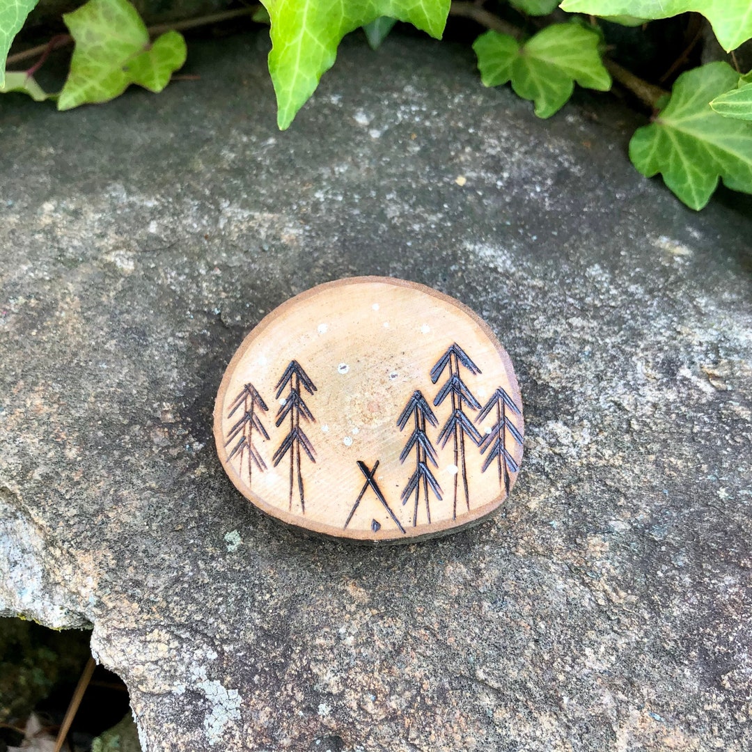 Hand Burned Wood Slice Magnet: Winter Camping Scene - Etsy UK
