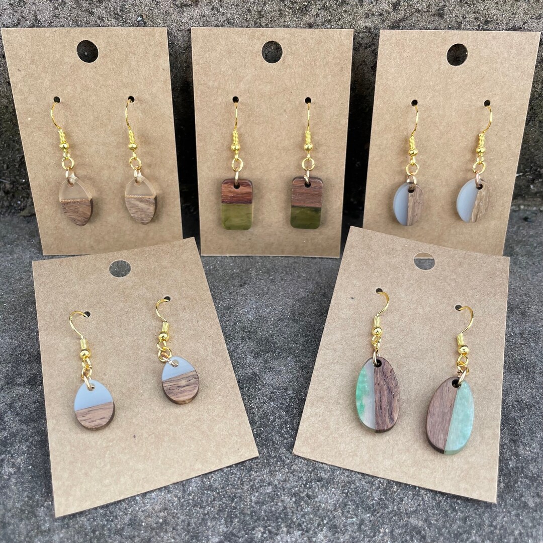 Wood & Resin Earrings Resin Dangle Earrings Wood Dangle Etsy