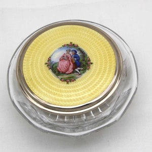 1930 Guilloche and Enamel Glass Power Jar